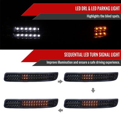 1999-2007 GMC Sierra / Yukon/XL Bumper Lights Signal Lights Glossy Black Smoke