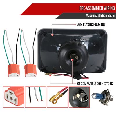 Universal 4"x6" H4 Projector Headlights Matte Black Housing/Glass Lens