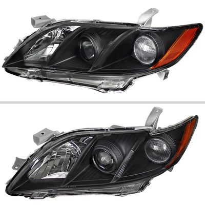 2007-2009 Toyota Camry Projector Headlights Amber Reflectors Matt Black/Clear