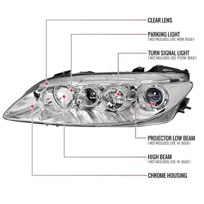For Mazda 6 2003-2005 Factory Style Projector Headlights Chrome Housing Clear Lens