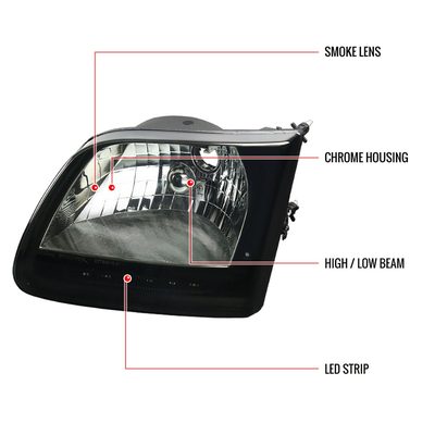 1997-2004 Ford F-150/Expedition Factory Headlights SMD LED Light Strip Smoke