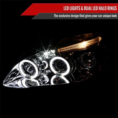 2003-2008 Toyota Corolla Dual Halo Projector Headlights Chrome/Clear Lens