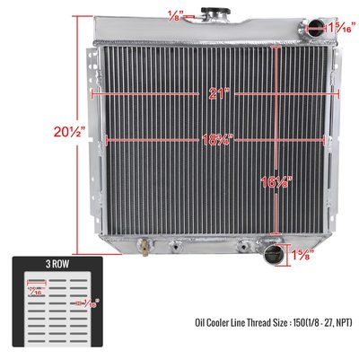 1963-1970 Ford Mustang Fairlane Mercury Cougar V8 3Row Performance Radiator