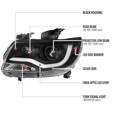 2015-2021 Chevy Colorado LED Bar Projector Headlights Matte Black/Clear Lens