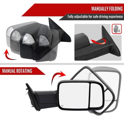 2019-2022 Ram 2500 3500 Black Manual Fold & Heated Side Mirror Passenger