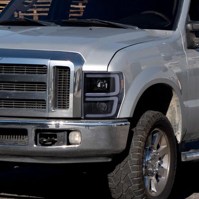 2008-2010 Ford F-250/350/450/550 LED Signal Bar Projector Headlights Smoke