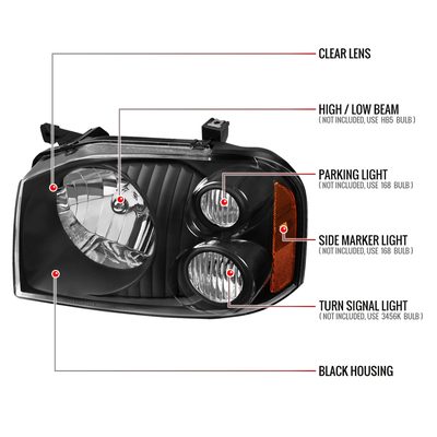 2001-2004 Nissan Frontier XE Factory Style Headlights Matte Black/Clear Lens