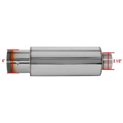 Universal 2.5" Inlet/4" Outlet S.Steel Spiral Flow Exhaust Muffler w/ Burnt Tip