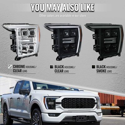 For Ford F-150 2021-2023 Full LED Projector Headlights Sequential DRL Black Clear Halogen Fit