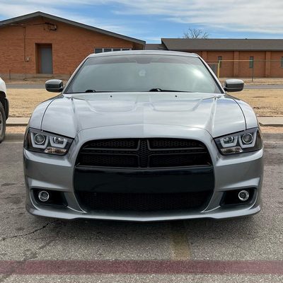 2011-2014 Dodge Charger Dual Halo Projector Headlights Matte Black/Clear Lens