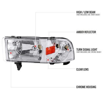 1994-2001 Dodge RAM 1500 2500 3500 Factory Headlights Chrome/Clear