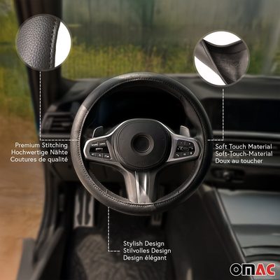 14.5-15.5’’ Steering Wheel Cover Black Leather Anti-slip Breathable