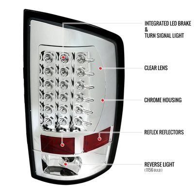 2007-2009 Dodge RAM LED Tail Lights Chrome Housing/Clear Lens
