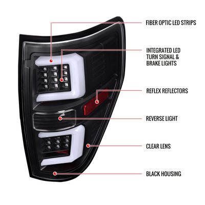2009-2014 Ford F-150 LED Tail Lights with LED Bar Matte Black/Clear Lens