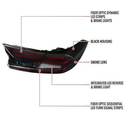 2018-2022 Honda Accord Sedan Red LED Signal Tail Lights Matt Black/Smoke