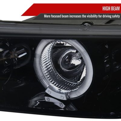 1997-2003 Pontiac Grand Prix Dual Halo Projector Headlights Glossy Black/Smoke