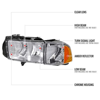 1999-2001 Dodge RAM 1500 Sport Factory Headlights and Corner Lights Chrome