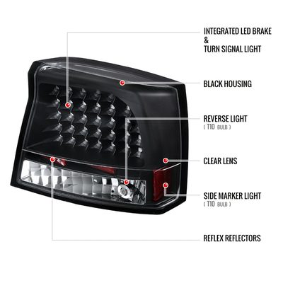 2005-2008 Dodge Charger LED Tail Lights Matte Black Housing/Clear Lens