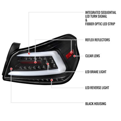 2015-2021 Subaru WRX Sequential White Bar LED Tail Lights Matte Black/Clear