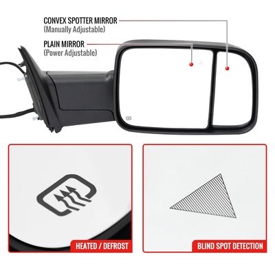 2019-2022 Ram 2500 3500 Black Manual Fold & Heated Side Mirror Passenger
