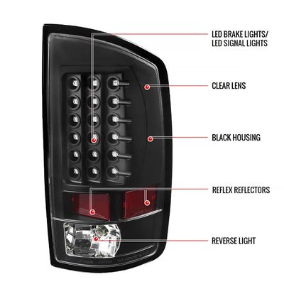 2002-2006 Dodge RAM V2 LED Tail Lights Matte Black Housing/Clear Lens