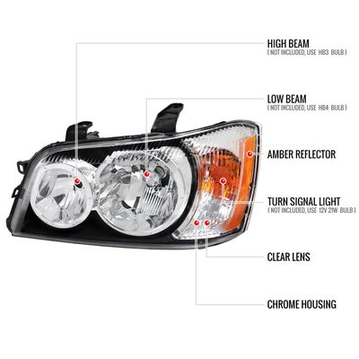 2001-2003 Toyota Highlander Factory Style Headlights Chrome/Clear Lens