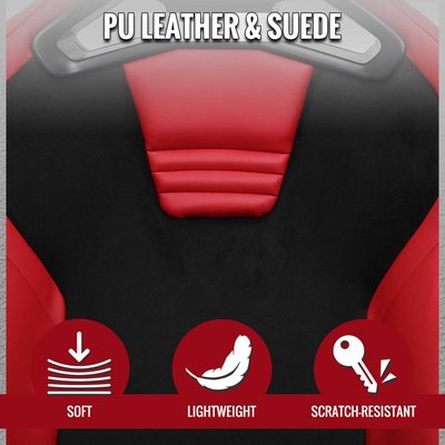 Universal Racing Seat Red Pu Leather Charcoal Gray Suede With Double Red Stitch