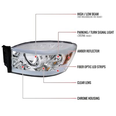 2006-2008 Dodge Ram 1500/ Ram 2500 3500 LED Headlights Amber Reflector Chrome
