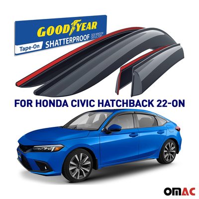 Goodyear Wind Deflectors for Honda Civic 2022-2025 Hatchback Tape-On Smoke 4 pcs