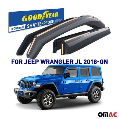 Goodyear Wind Deflectors for Jeep Wrangler JL 2018-2025 In-channel Smoke 4 pcs