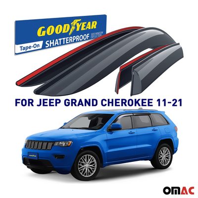 Goodyear Wind Deflectors for Jeep Grand Cherokee 2011-2020 Tape-On Smoke 4 pcs