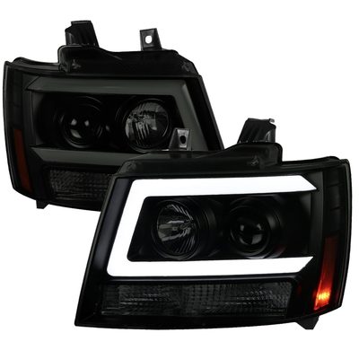 2007-2013 Chevy Avalanche/ Tahoe Suburban LED C-Bar Headlights Black Smoke