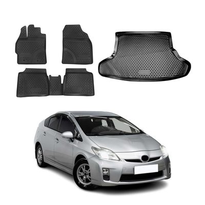 2010-2015 Toyota Prius XW30 Floor Mats & Cargo Liner Full Set All Weather Black