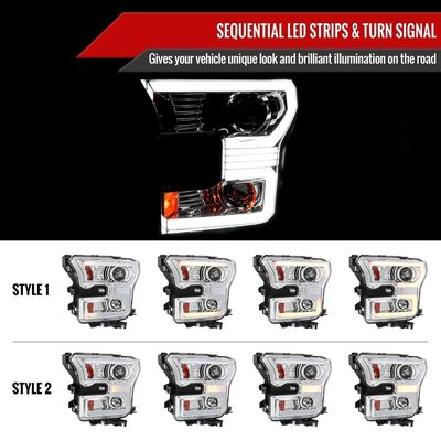 2015-2017 Ford F-150 LED Bar Projector Headlights Turn Signals Chrome / Clear