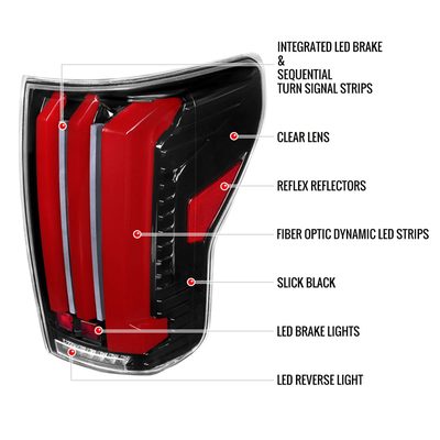2007-2013 Toyota Tundra Sequential Red LED Bar Tail Lights Glossy Black/Clear