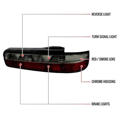 1989-1994 Nissan 240SX S13 Coupe Tail Lights Chrome Housing/Red Smoke Lens