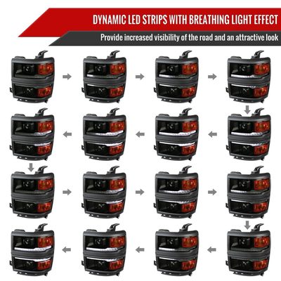 2014-2015 Chevy Silverado 1500 LED Bar Projector Headlights Smoke/Smoke Trim