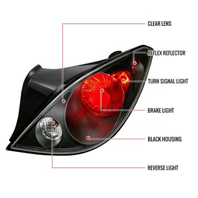 2005-2010 Pontiac G6 Coupe Tail Lights Matte Black Housing/Clear Lens