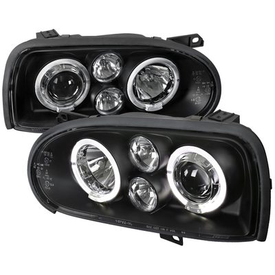 1993-1998 VW Golf Mk3/Cabrio Dual Halo Projector Headlights Matt Black/Clear