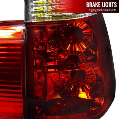 2000-2006 BMW E53 X5 Tail Lights Chrome Housing/Red Clear Lens