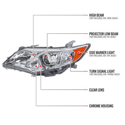 2012-2014 Toyota Camry Projector Headlights w/ Amber Reflectors Chrome/Clear