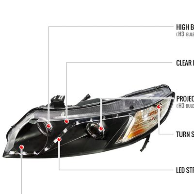 2006-2011 Honda Civic Sedan Projector Headlights R8 LED Light Strip Matt Black
