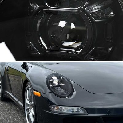 For Porsche 911 997.1 2005-2008 LED Projector DRL Headlights Matte Black Housing Glossy Black Accents Clear Lens
