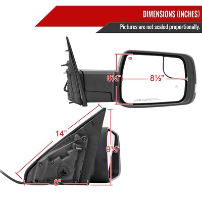 2019-2024 Dodge RAM 1500 Black Auto-Fold Side Mirror & Turn Passenger Side