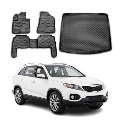 2011-2013 Kia Sorento Floor Mats & Cargo Liner Full Set All Weather Black
