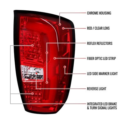 2016-2022 Toyota Tacoma LED Bar Tail Lights Chrome Housing/Red Clear Lens