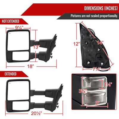 1999-2016 Ford F-250/350/450/550 Manual Towing Mirrors Smoke Lens &Turn Signal