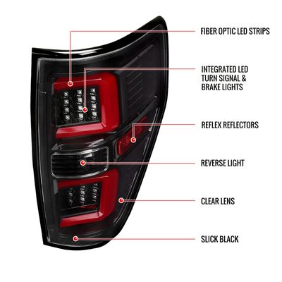 2009-2014 Ford F-150 Red C-Bar LED Tail Lights Jet Black Housing/Clear Lens