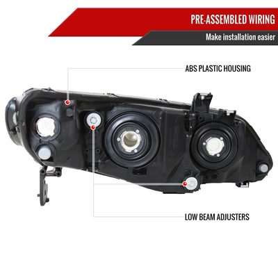 2006-2011 Honda Civic Sedan Crystal Headlights Matte Black/Clear Lens
