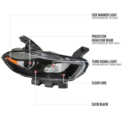 2013-2016 Dodge Dart Factory Headlights High/Low Beam - Passenger Side Black